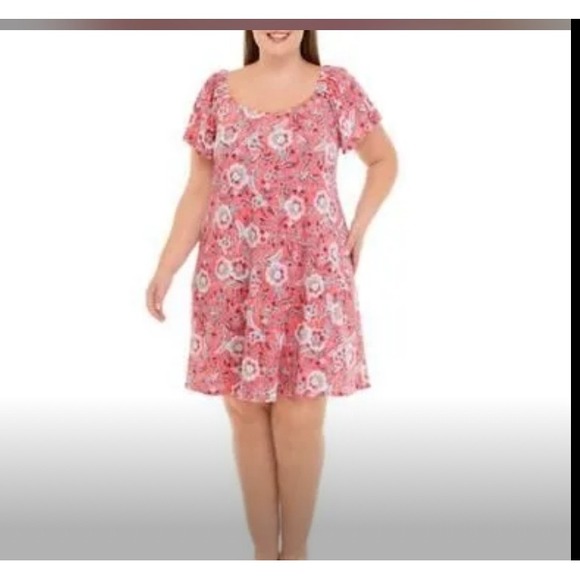 Signature by Robbie Bee Dresses & Skirts - Signature by Bobbie Brooks Coral Floral Print Dress Plus Size 1X‎ Short Sleeve